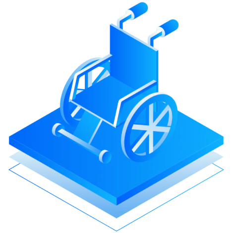Illustration of a wheelchair on a square surface.